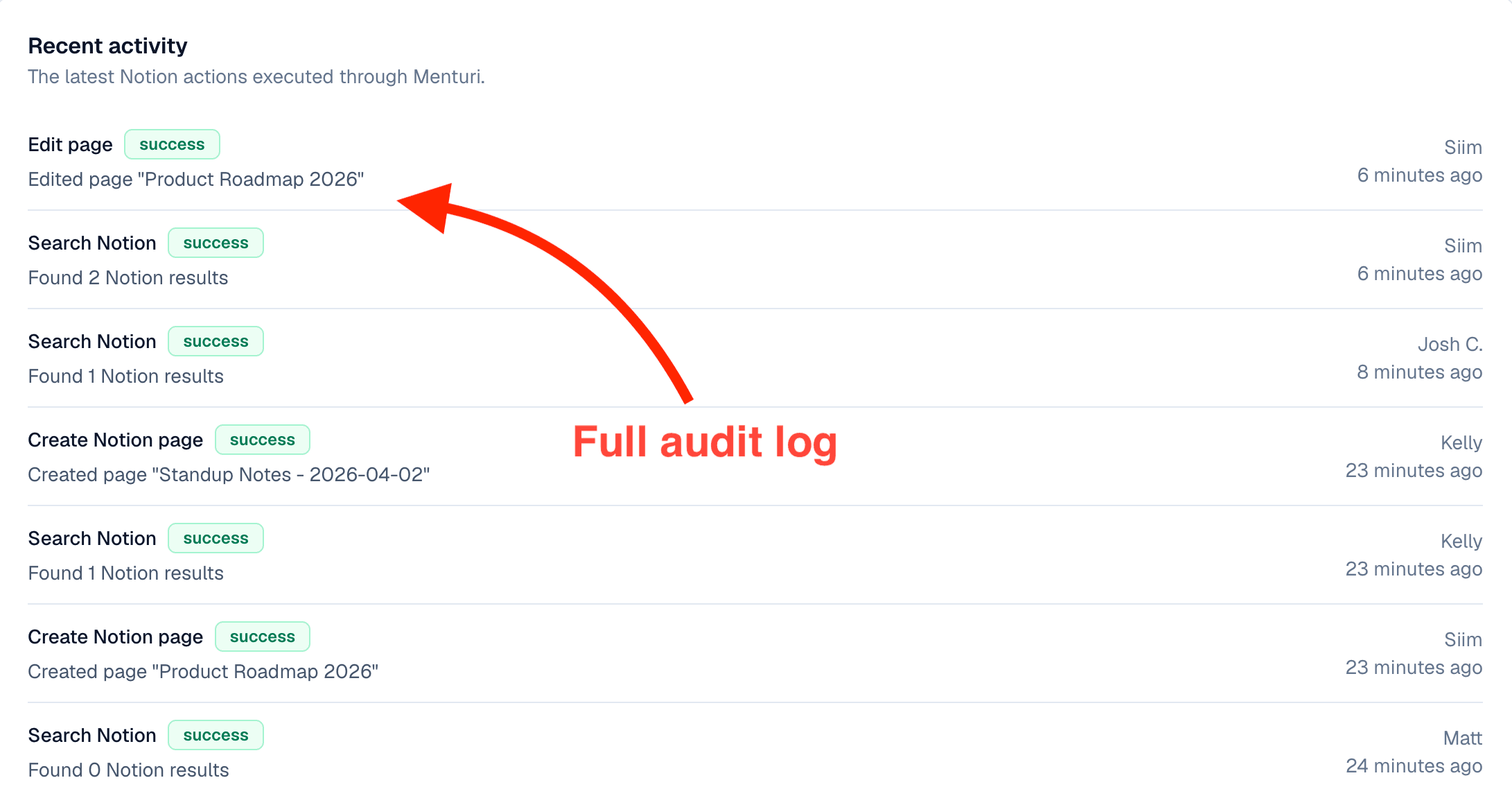 Full log of every action