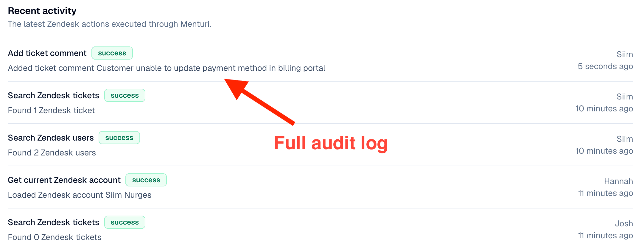Full log of every action