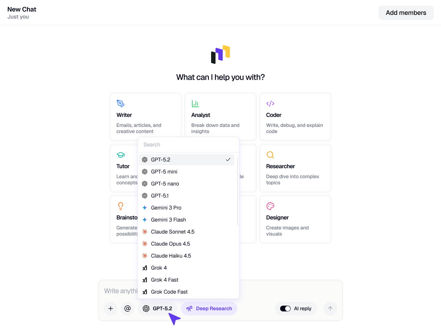 Menturi dashboard showing some of the models that are available on Menturi